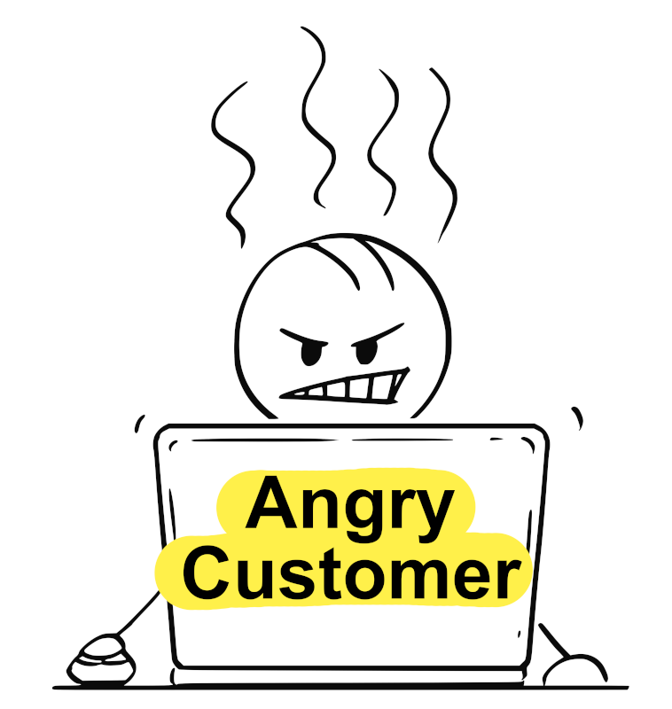 stickman on a laptop dealing with an angry customer