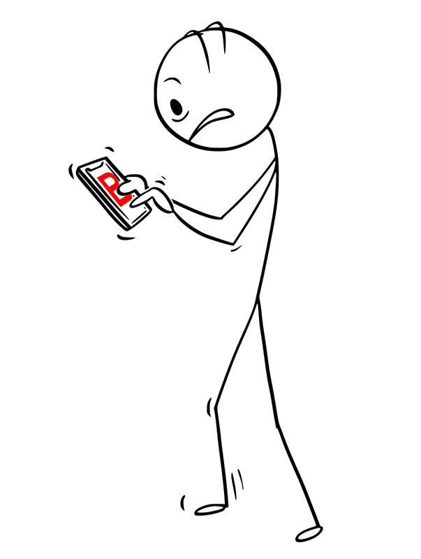 stickman getting a text message with a B grade